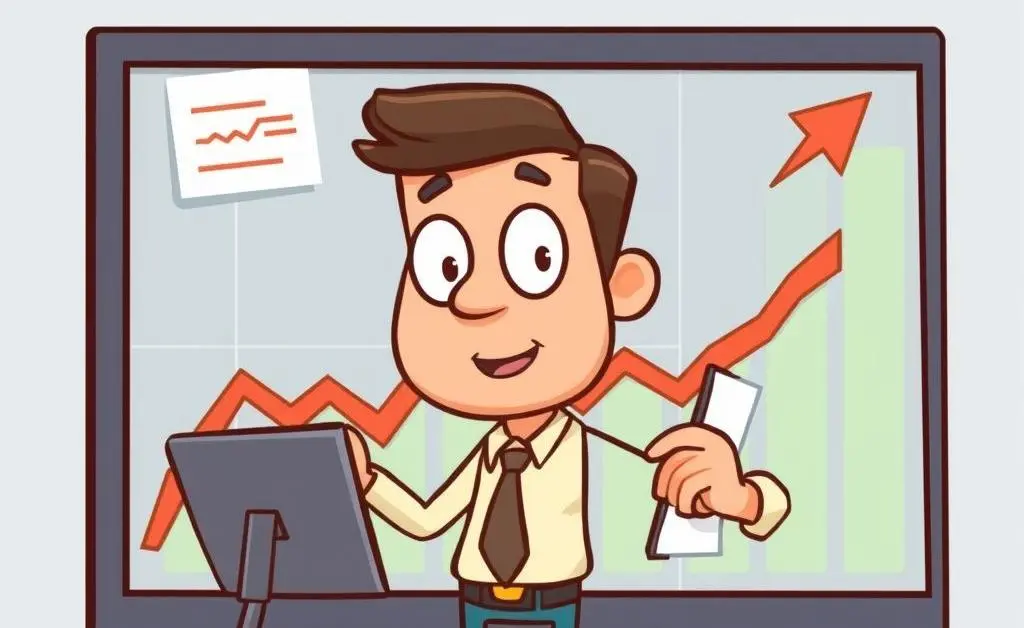Person analyzing an investment progress chart with upward trends.