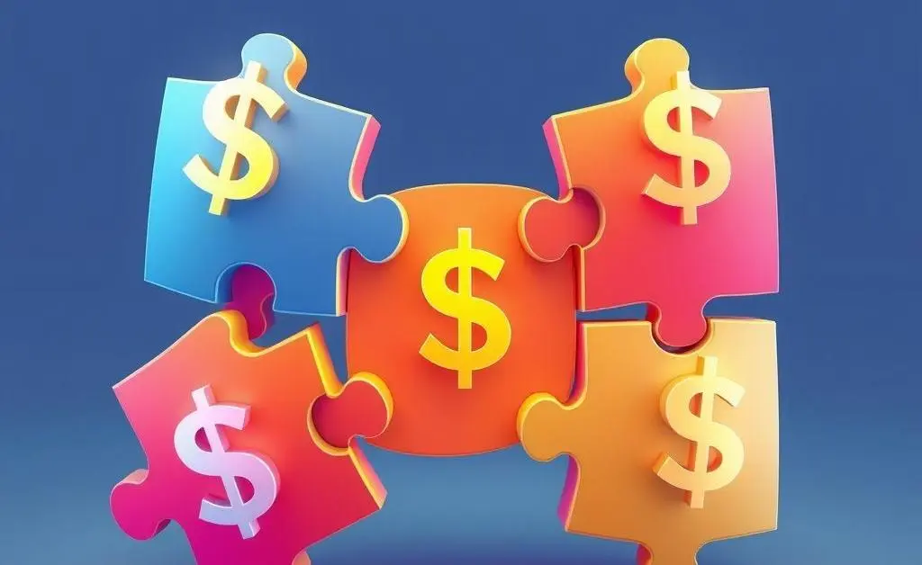 A puzzle concept showing pieces fitting together with dollar signs symbolizing investment strategies.