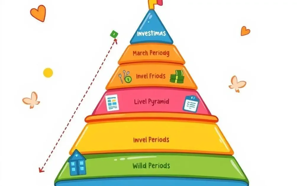 A cartoon-style investment growth pyramid.