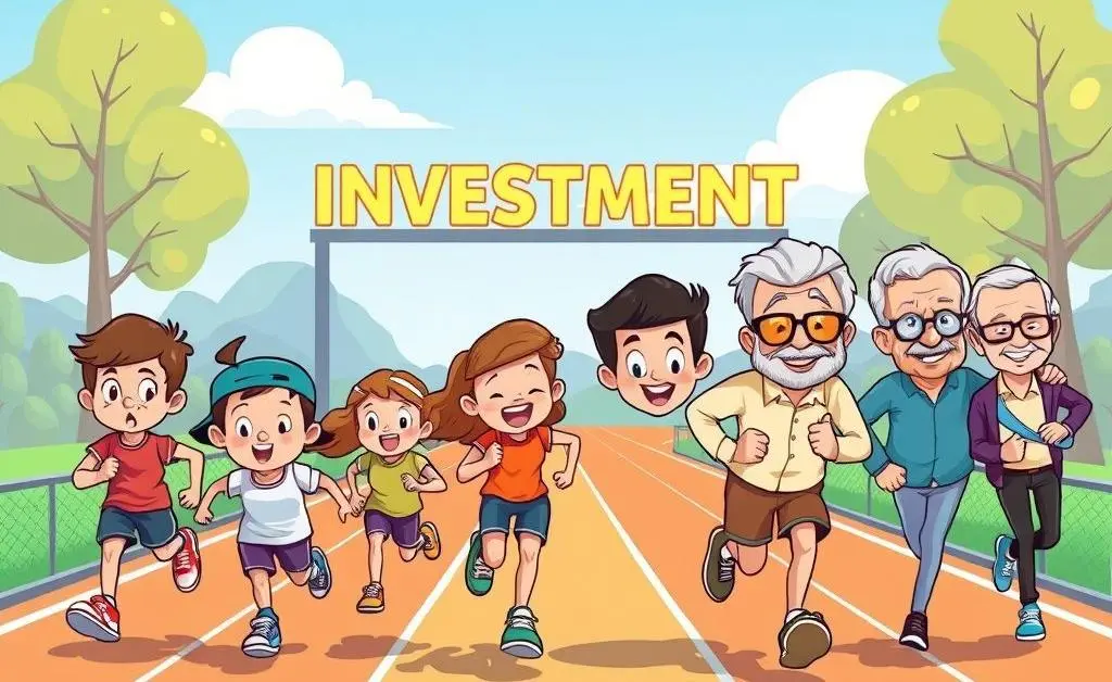 Different aged people at the starting line of their investment journey