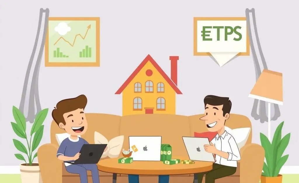 Investment tools like stocks, real estate, and ETFs in a relaxed setting