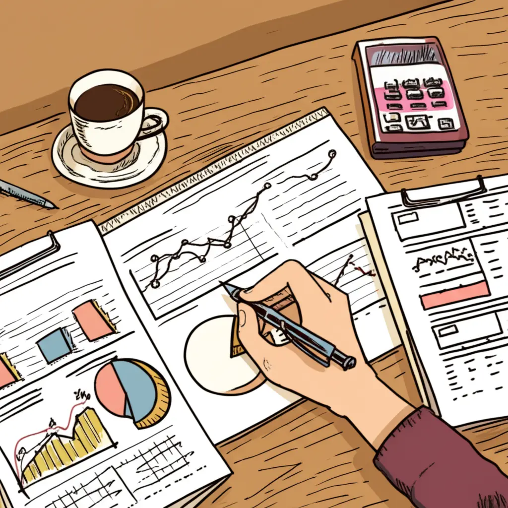 Person analyzing investment graphs and charts.