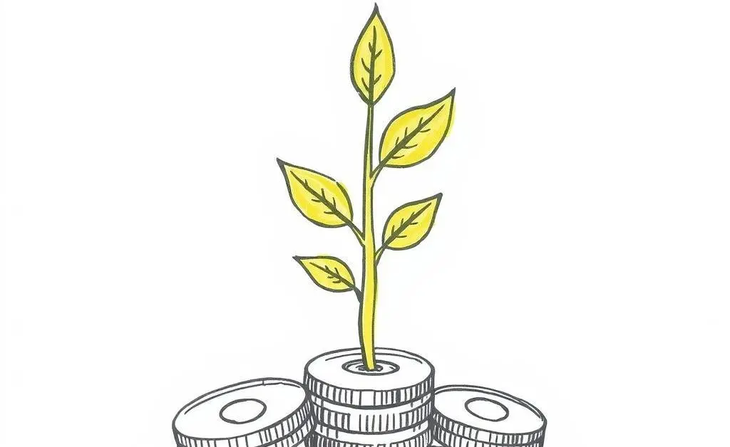 Plant growing out of coins symbolizing investment growth