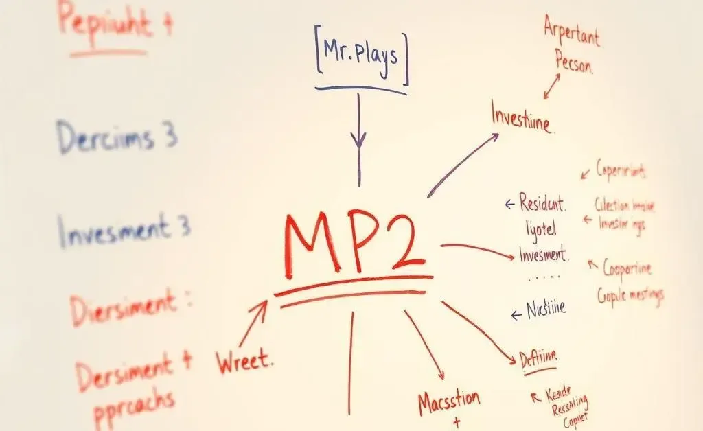 A hand-drawn animation of a whiteboard with a flowchart outlining different investment strategies, including MP2.