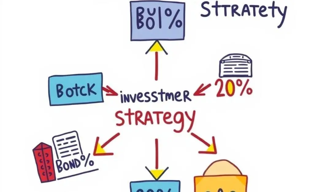 A simple investment strategy chart with arrows and percentages