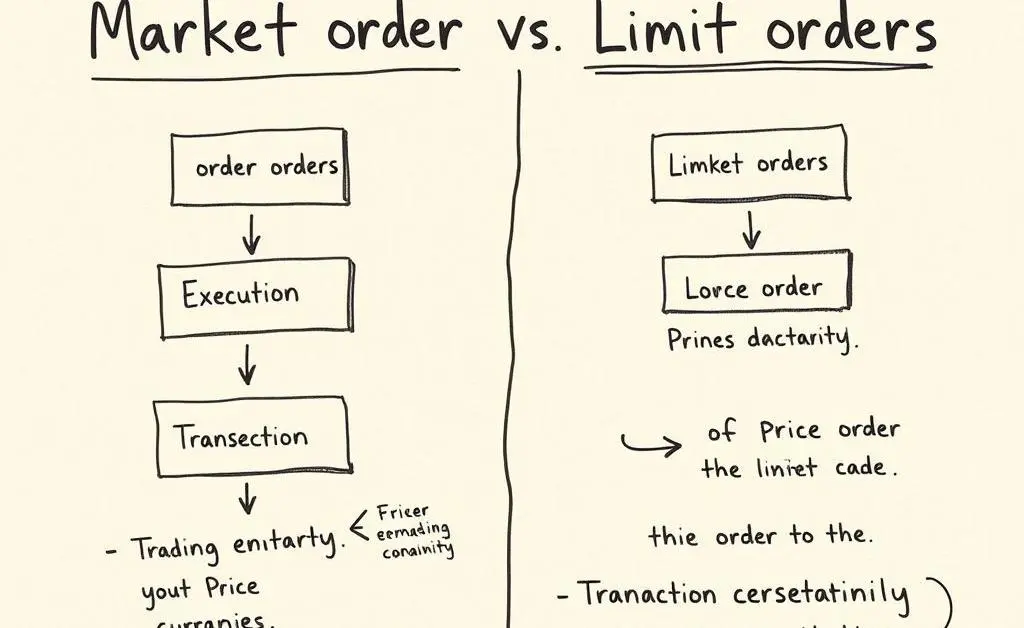 A hand-drawn flowchart comparing market and limit orders.