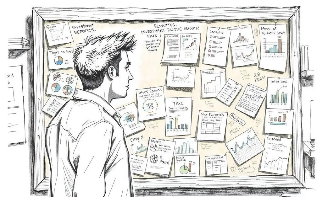 Person planning an investment strategy on a corkboard