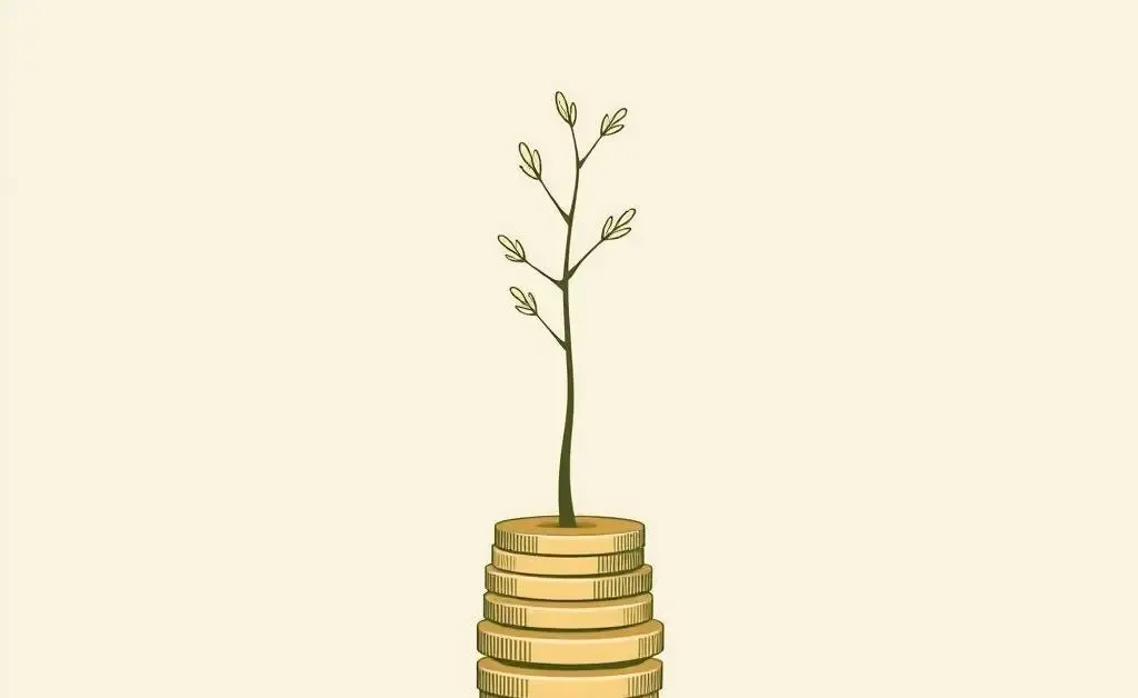Tree growing from a stack of coins, representing investments