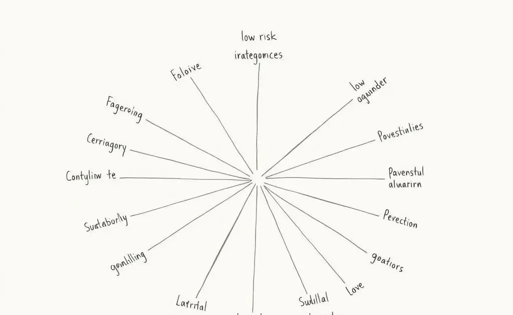 A hand-drawn spider graph depicting calm investment strategies