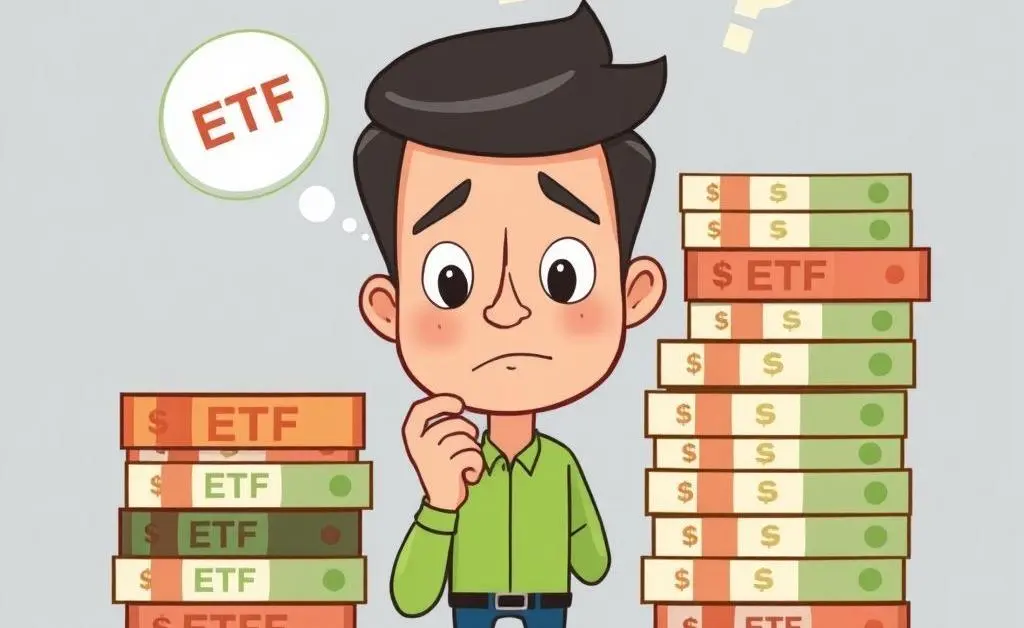Person choosing between stacks of ETF options