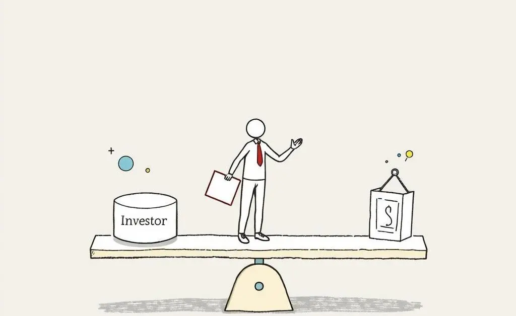 Investor weighing risk and security on a seesaw