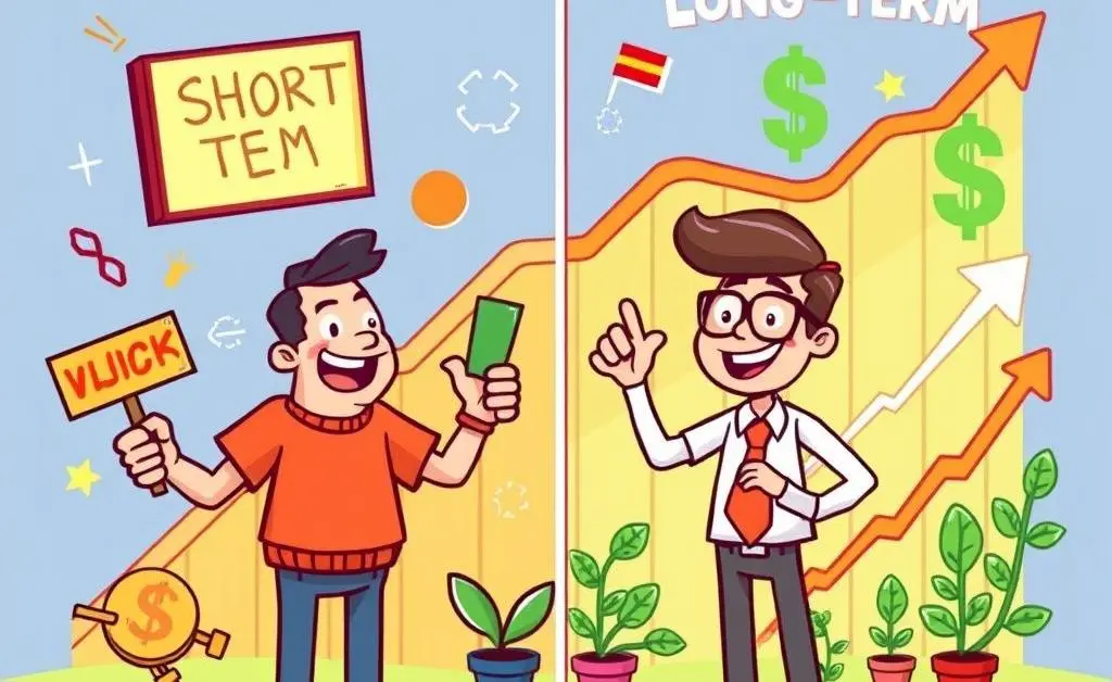 Illustration comparing short-term and long-term investing benefits in a chart format