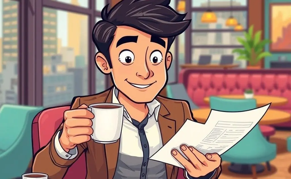 Investor casually sipping coffee while reviewing mortgage options