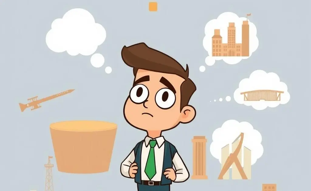 A cartoon image of an investor contemplating various monopoly-led industries