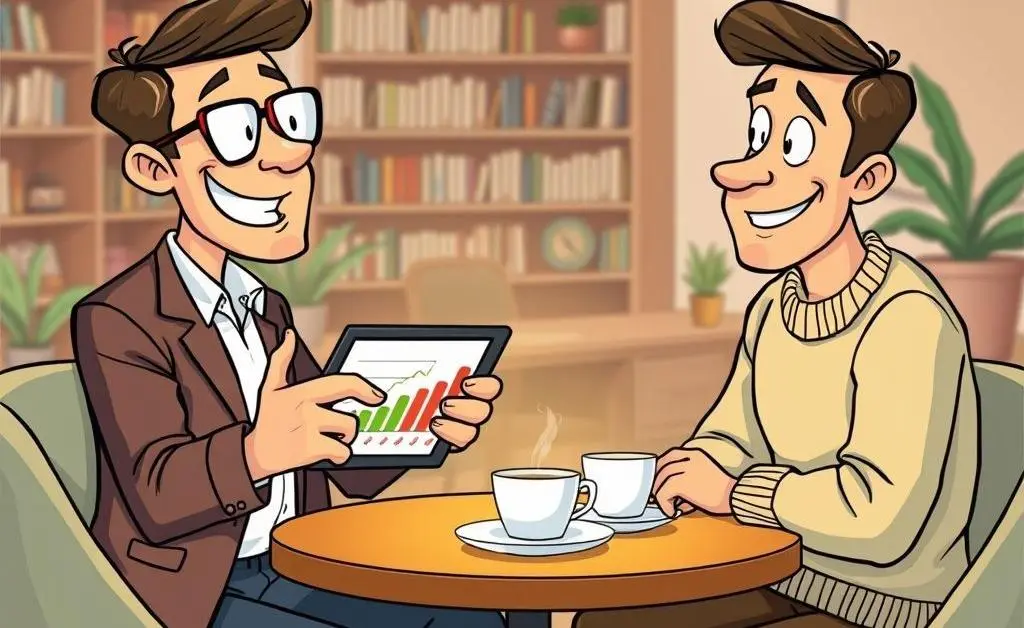 Illustration of friends discussing investments