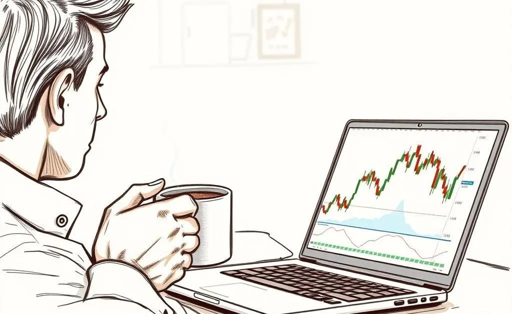 Investor viewing fluctuating stock chart on laptop
