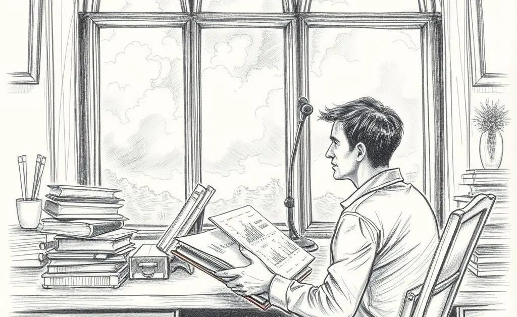 Person journaling about investment reflections at a desk