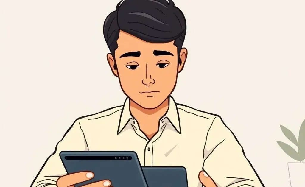 An investor calmly analyzing data in a serene setting