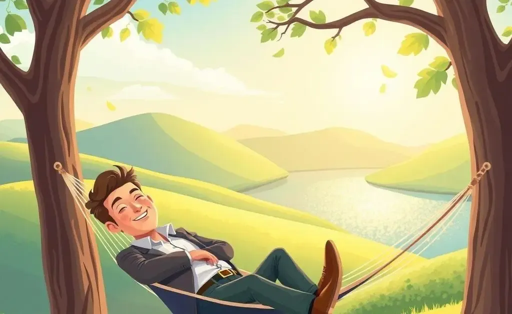 An investor lying on a hammock, symbolizing financial relaxation, supported by the strategic benefits of lower interest rates
