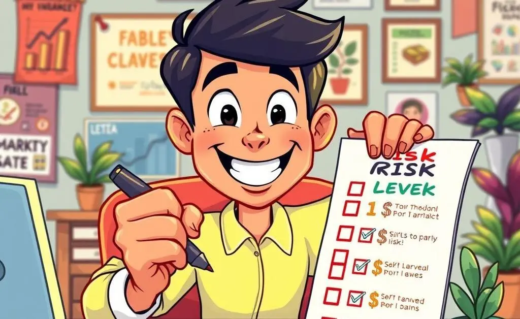 Cartoon of a person marking their risk tolerance on a checklist.