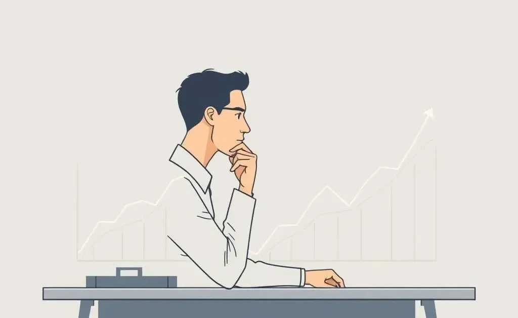 Person pondering over stock charts