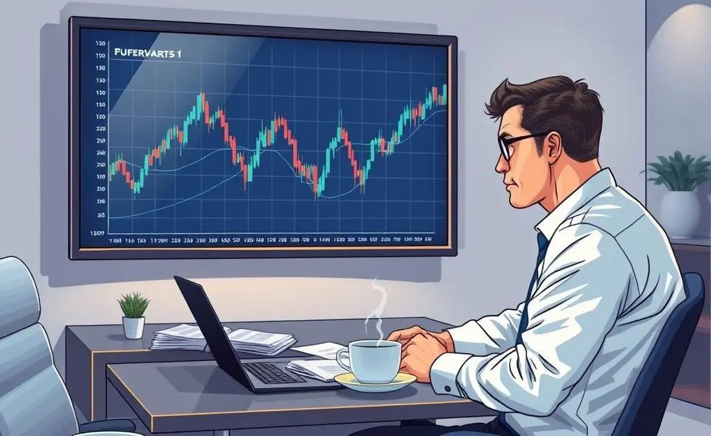 Illustration of a thoughtful investor looking at a fluctuating stock graph
