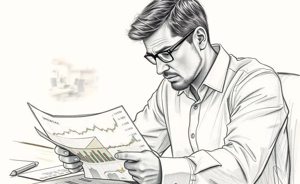Investor looking at investment graphs illustration.