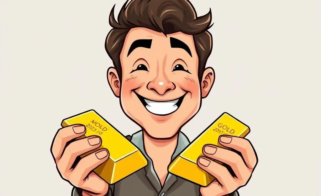 Investor happily holding gold bars
