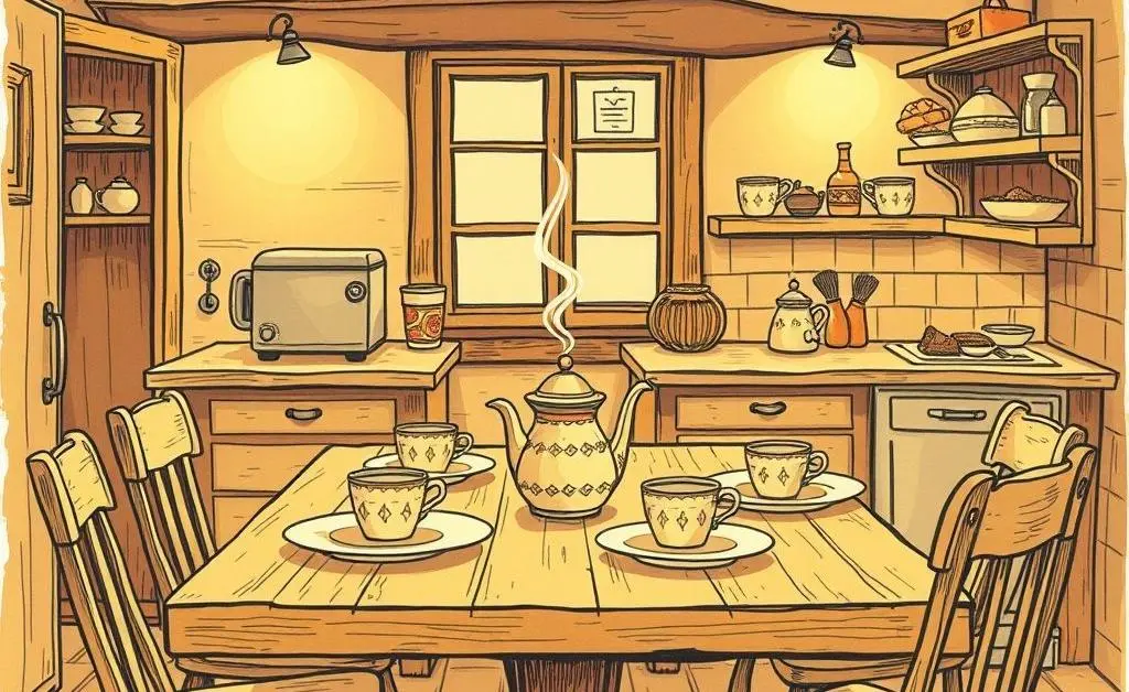 Hand-drawn inviting kitchen space