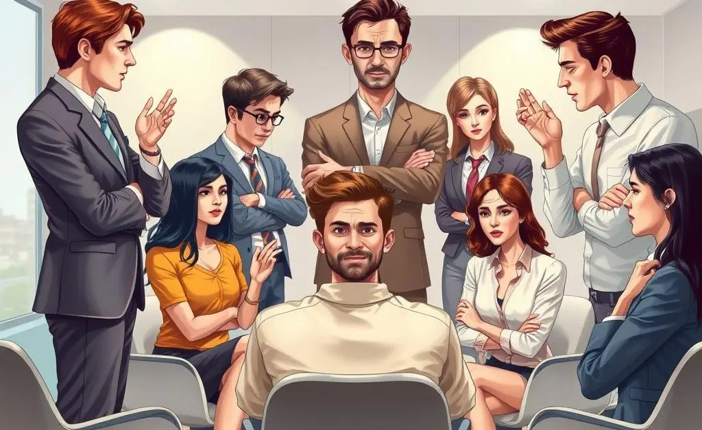 Illustration depicting different body language cues during an interview.