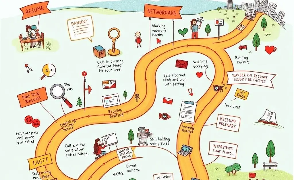 Illustrated roadmap highlighting the job search journey