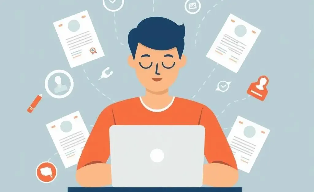 Person at desk with resumes and job applications