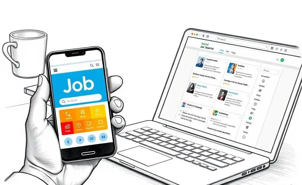 Smartphone and laptop displaying job search websites