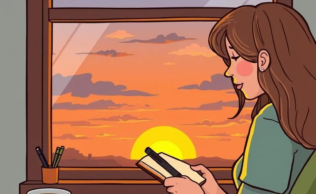 Someone journaling with a sunset view.
