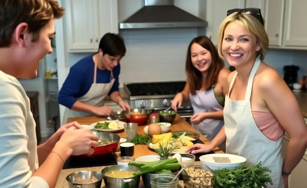 A home kitchen during a joyful cooking session