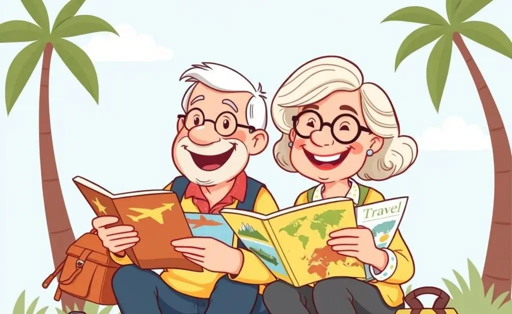 A couple exploring retirement options joyfully.