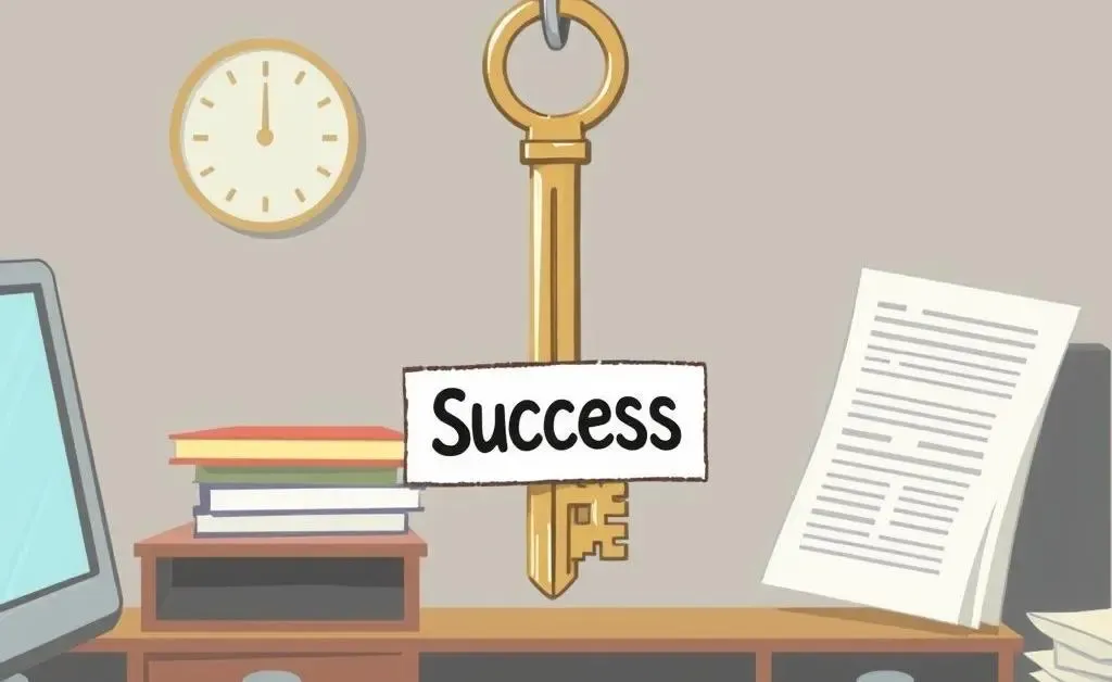 An illustration of keys hanging over a desk, symbolizing a successful business sale.