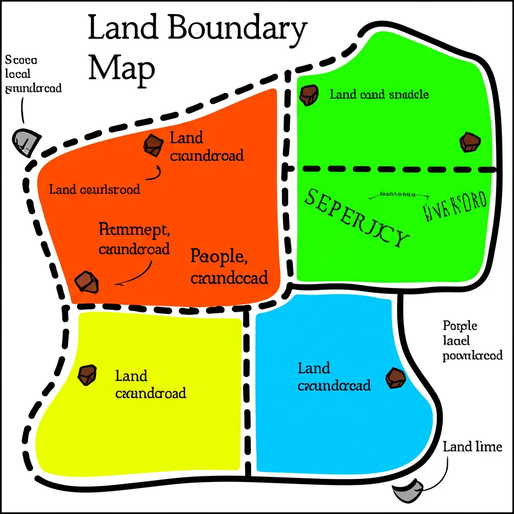 Land boundary map with markers
