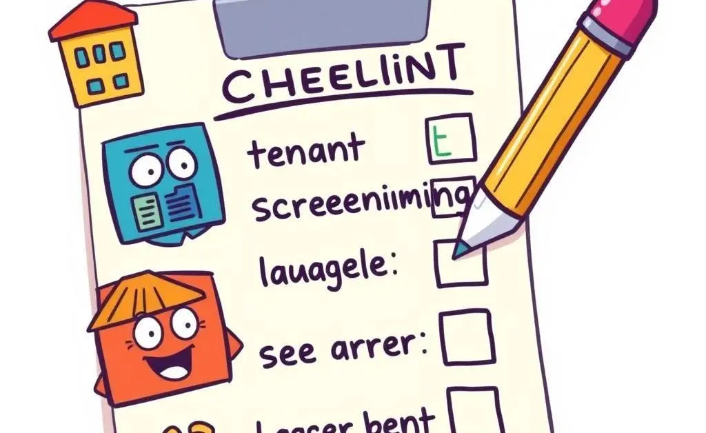 Checklist for landlords with items like 'tenant screening' and 'lease agreement'.