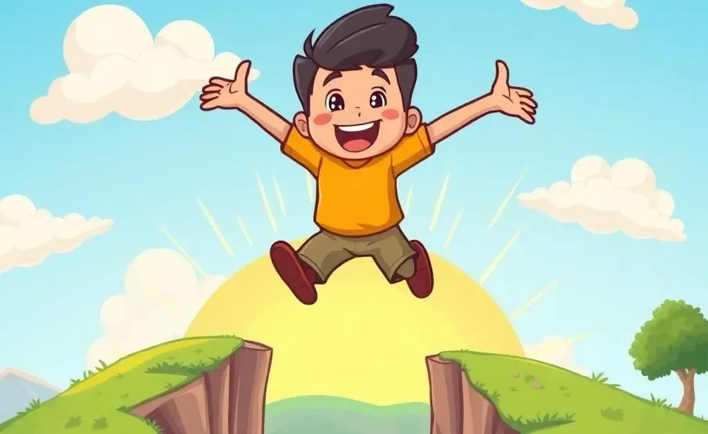 A cartoon person making a leap of faith over a small gap