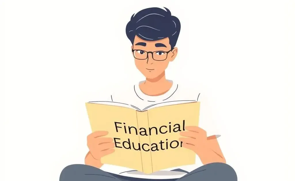 Person reading a book titled 'Financial Education'.