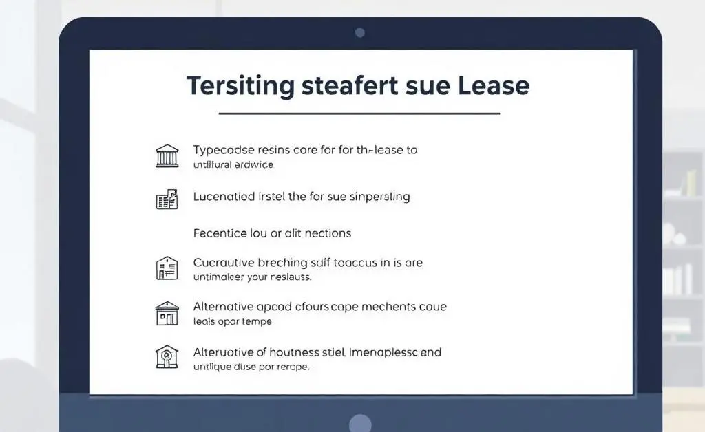 Illustration of a list of solutions for breaking a lease displayed on a computer screen.