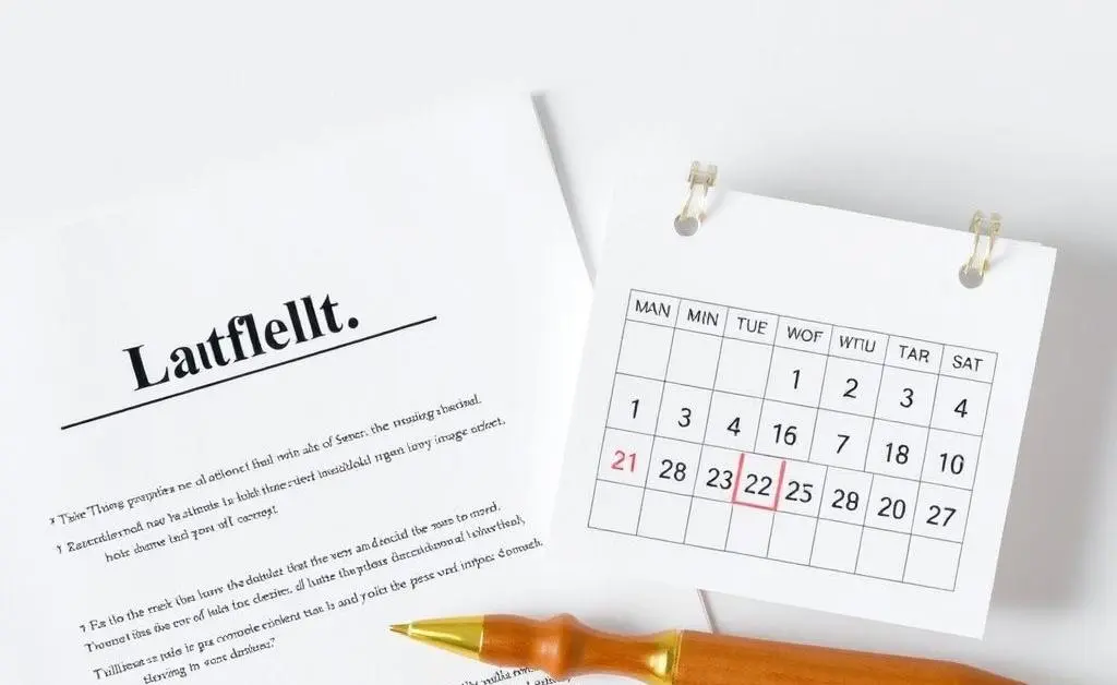 A legal document next to a marked calendar, symbolizing important deadlines
