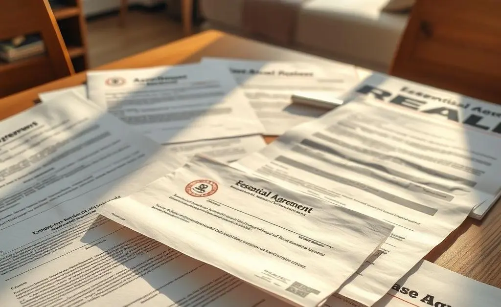 Important rental documents spread out on a table