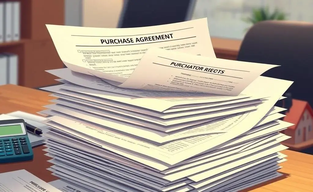 Stack of legal forms and documents needed for a home sale