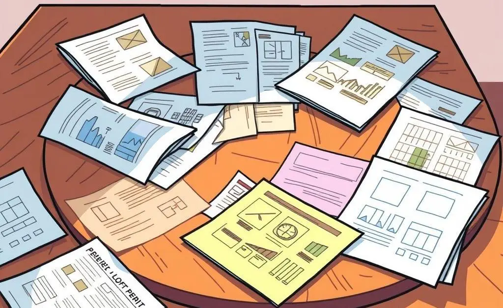 Documents related to loft conversion legalities spread on a table.