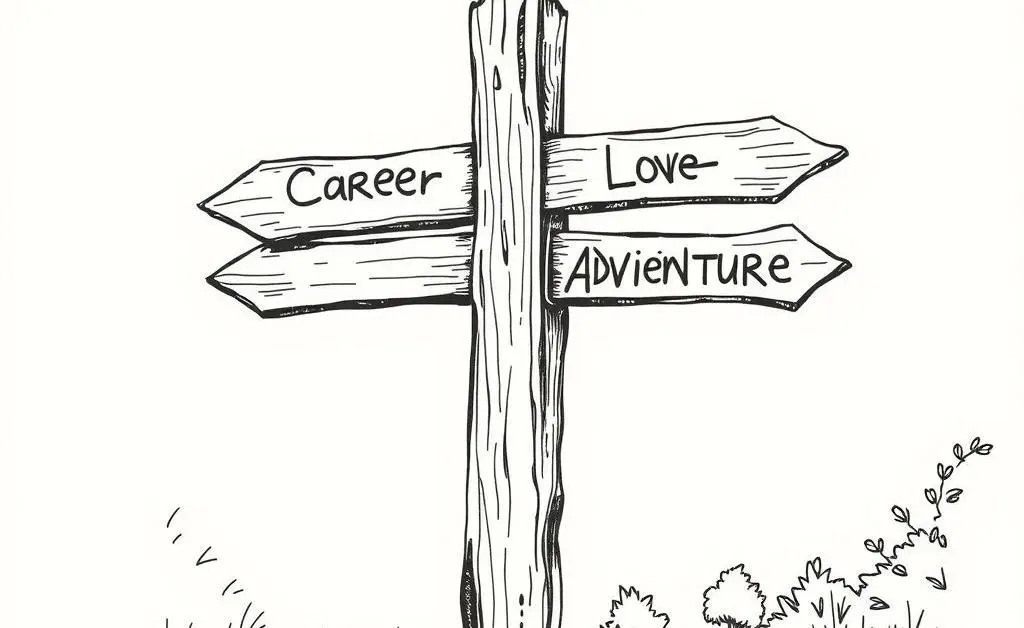 Crossroads signpost with life decisions.