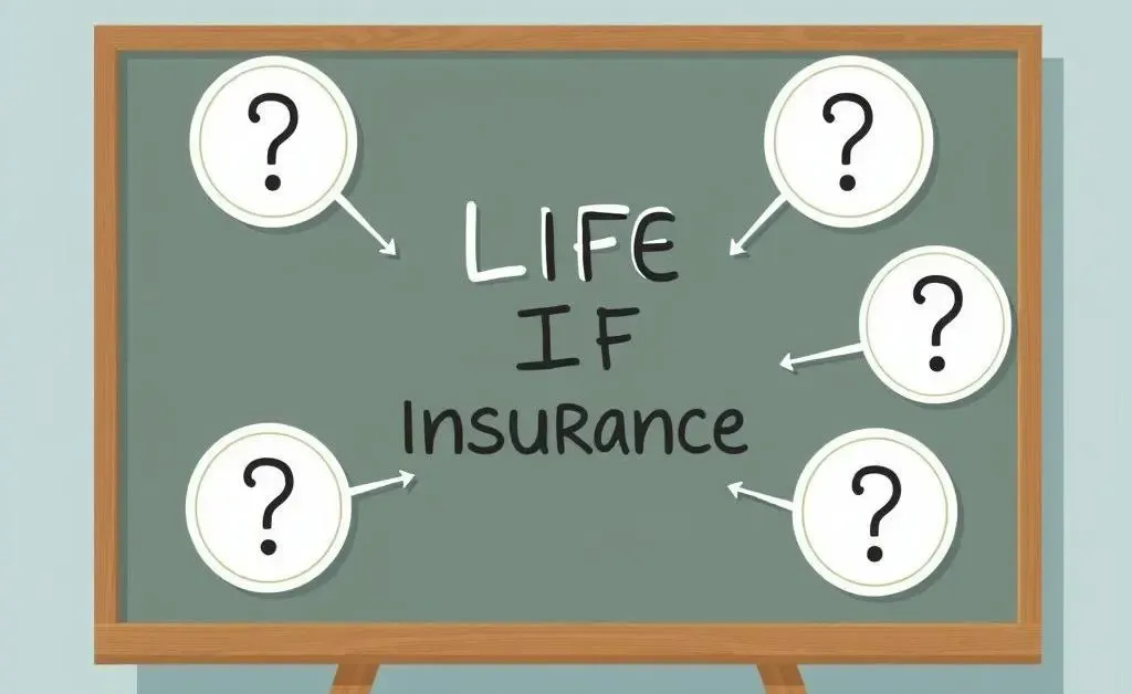 Illustration of different types of life insurance on a board with question marks.