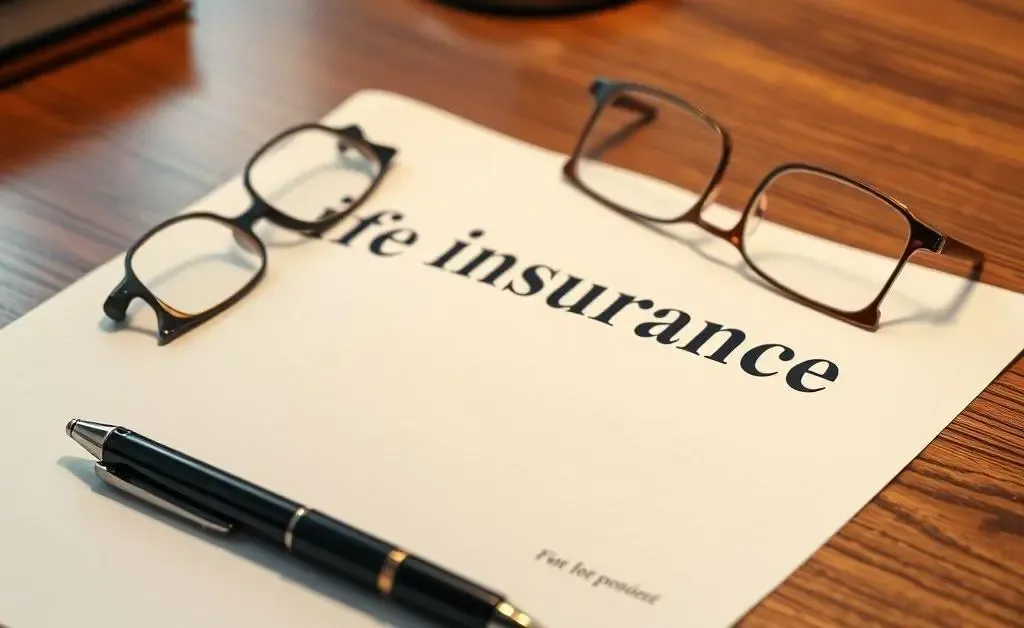 Life insurance policy document on a desk.