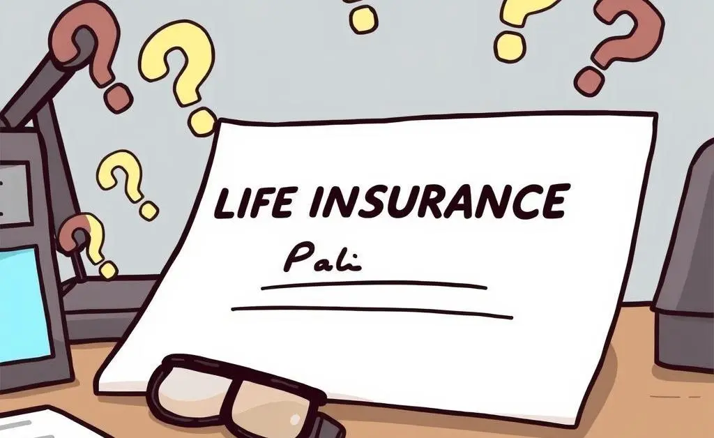 Question marks surrounding a life insurance policy document